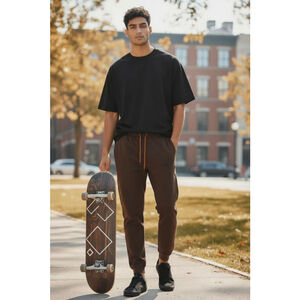 Tony Hawk Nice Weight Fleece Joggers Sweatpants w Back Zip Pocket in Dark Earth